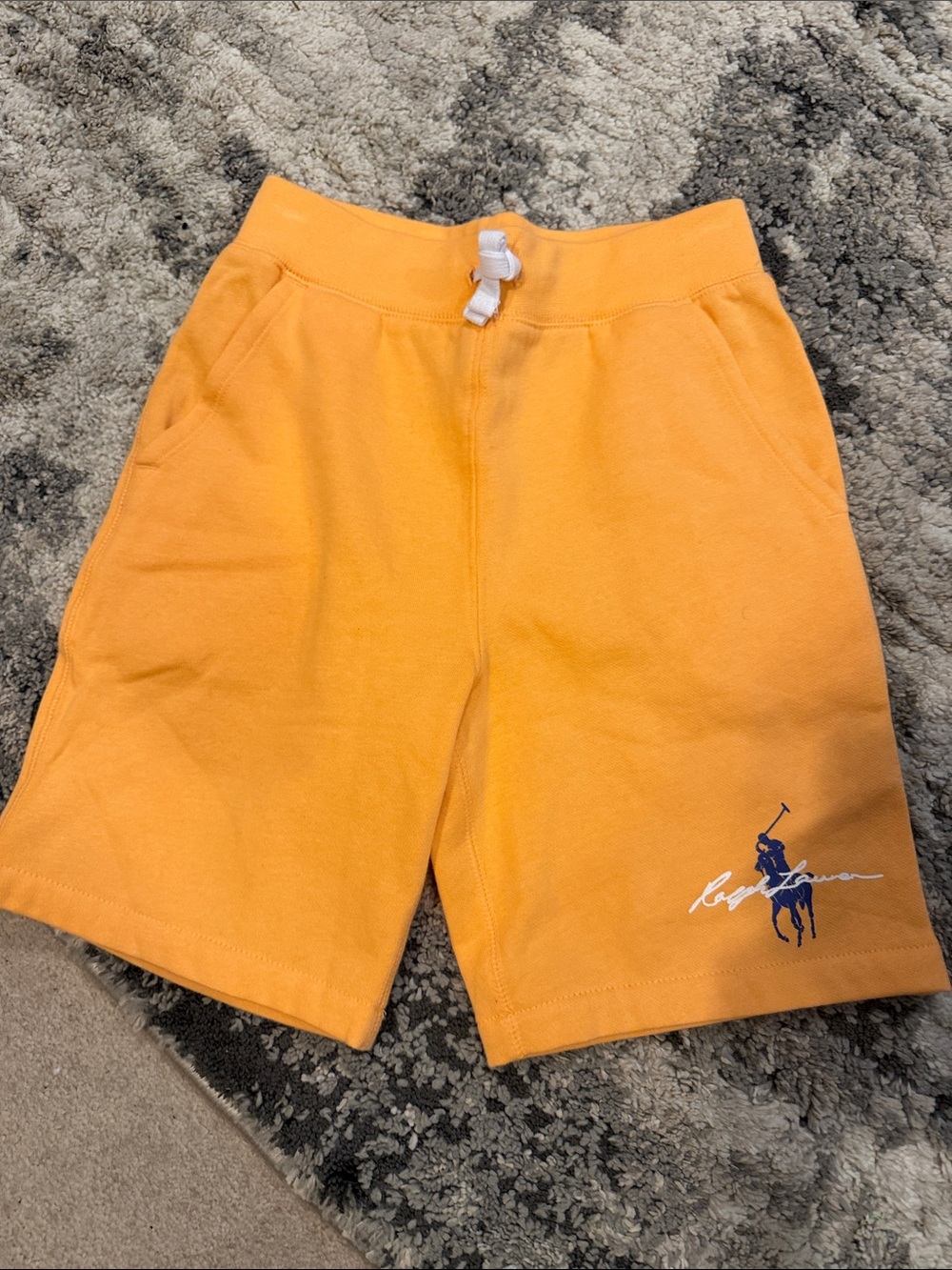 Ralph Lauren Orange Cotton Drawstring Shorts with Navy Polo Player